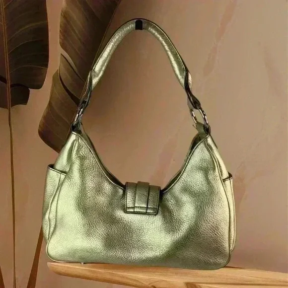 Talbots Hobo Shoulder Zip & Magnetic Closure Gold Genuine Leather Bag Purse​ - Picture 2 of 7